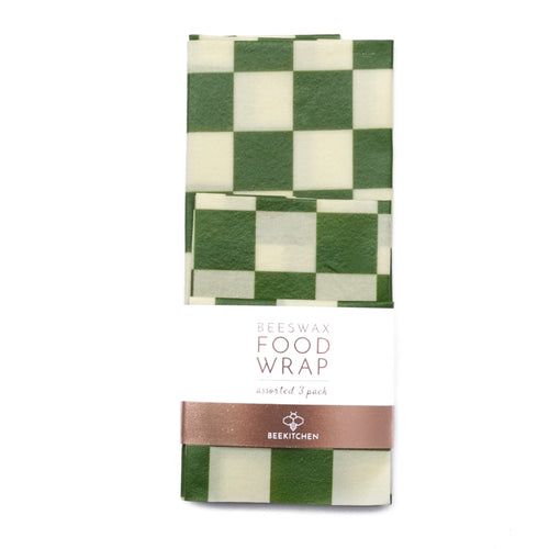green checkers beeswax wraps with rose gold label