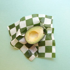 green checkers beeswax wrap with avocado