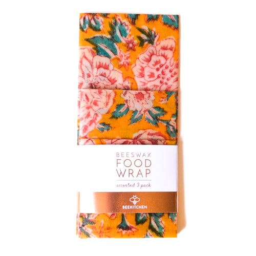 orange floral beeswax wrap 3 pack