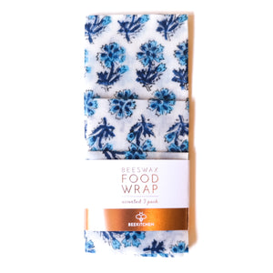 blue floral beeswax wrap 3 pack