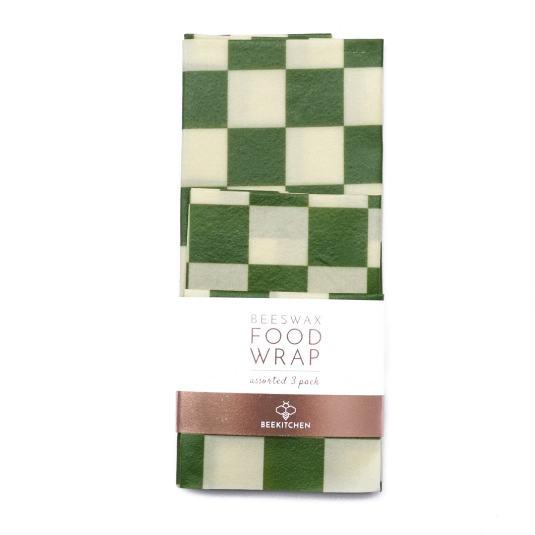 green checkers beeswax wraps with rose gold label