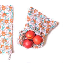 Load image into Gallery viewer, Reusable Produce Bags Orange and Teal Floral

