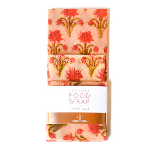 red floral beeswax wraps 3 pack