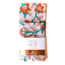 Load image into Gallery viewer, 3 Pack - Beeswax Food Wraps Orange and Teal Floral
